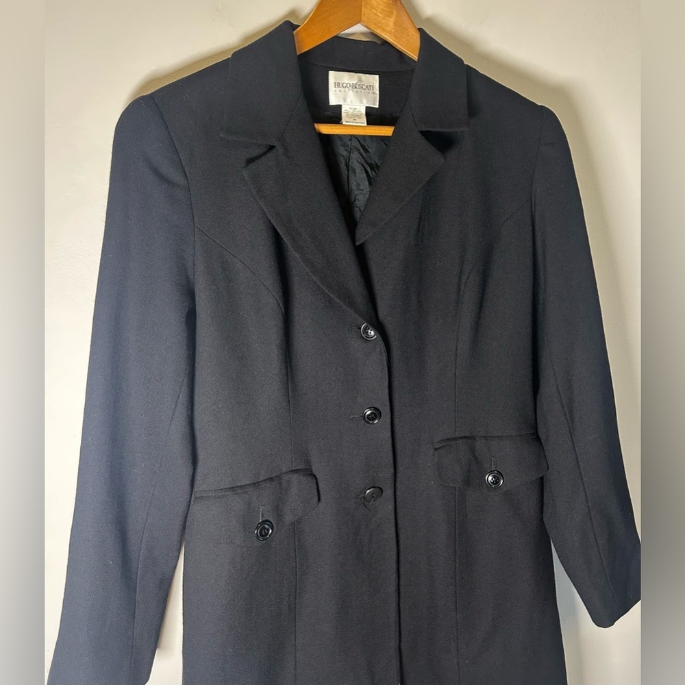 Hugo Buscati Womens 100% Wool Black Peacoat Winter 3 Button Size 10 Acetate - Picture 4 of 11